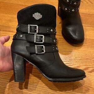 Harley-Davidson Women's Black Heeled Boots with Silver Accents